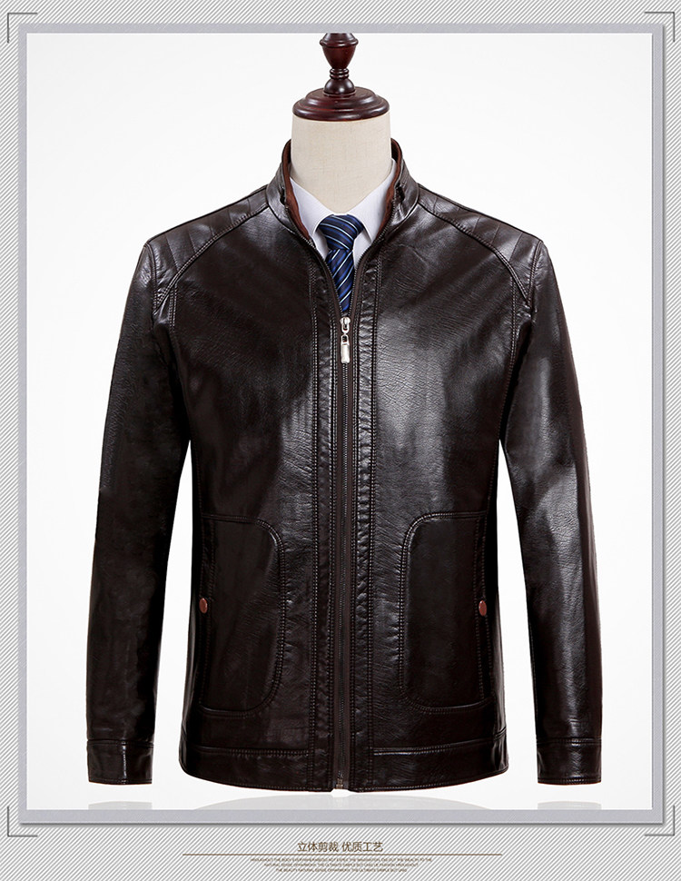 Mùa xuân và mùa thu phần mỏng Hengyuan Xiang Haining da người đàn ông da đứng cổ áo jacket da cừu áo cha cài đặt chống giải phóng mặt bằng mùa áo khoác nam có mũ
