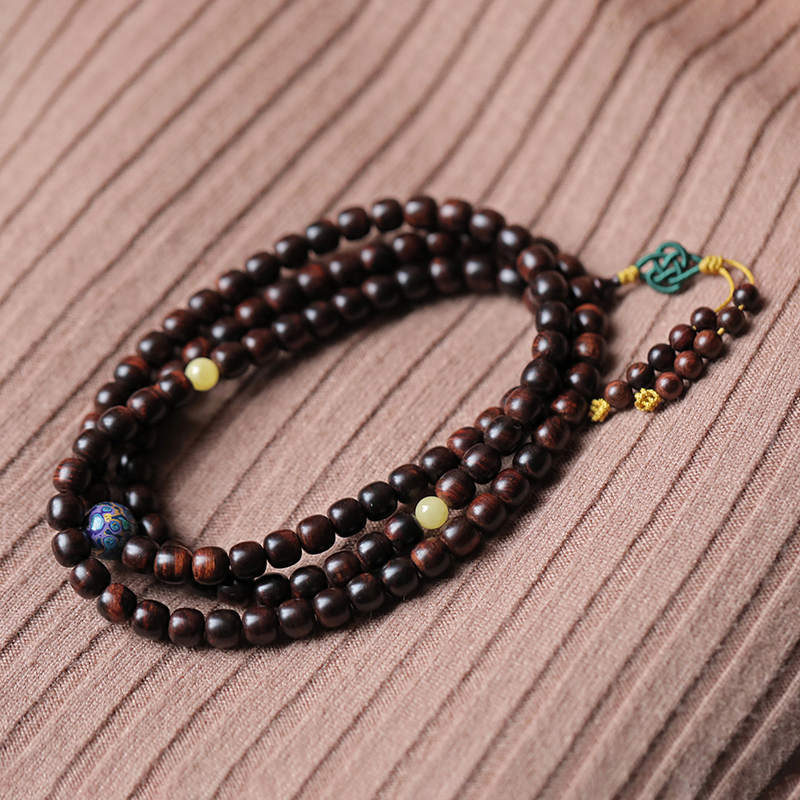 Snow Hainan Huang Pearl 108 bracelet Hayellow Hangbang Line Pearl Wood Buddha - Wood Bracelet 0049