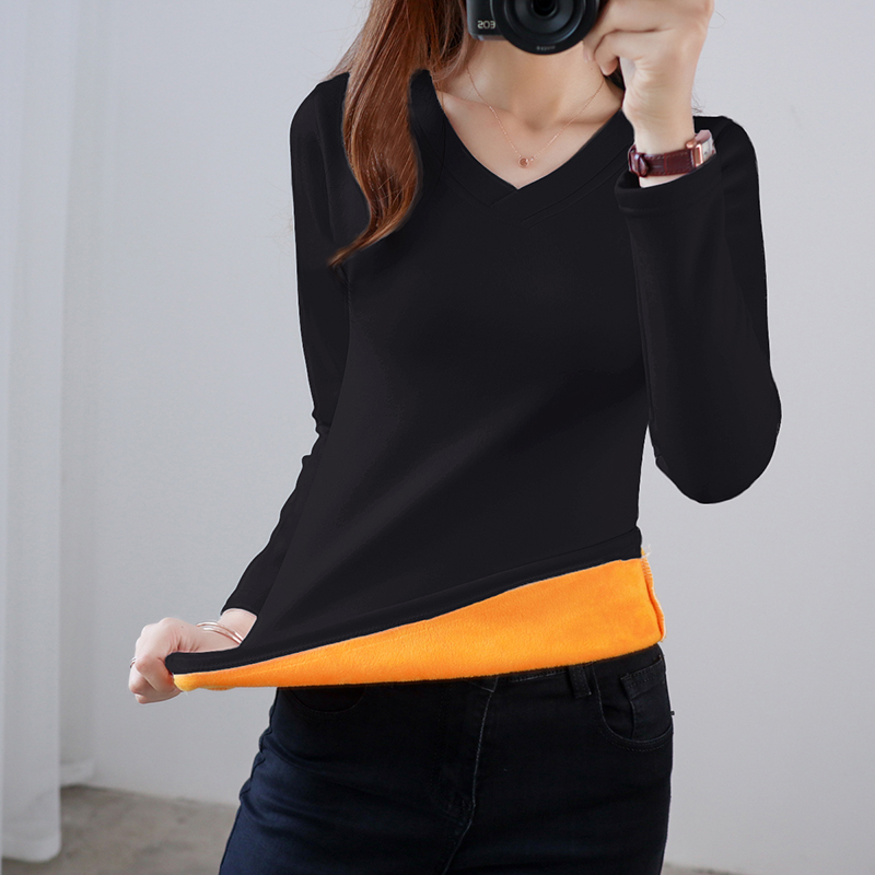 Heating clothes lady gush thickened autumn clothes V collar blouses undershirt large size for spring autumn and winter anti-cold can be worn out