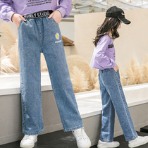 Girls  pants spring and Autumn Western style 9 loose spring 10-year-old girl 8 spring straight wide leg pants childrens jeans
