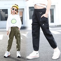 Girls radish overalls spring and autumn ten-year-old girls 6 foreign style 7 Korean version 8 autumn 9 wear green childrens trousers outside