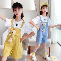 Girl Suit Summer Ten-year-old Schoolboy Summer Clothing Nets Red 7 Denim 8 Braces Shorts Thin Princess Children Pants