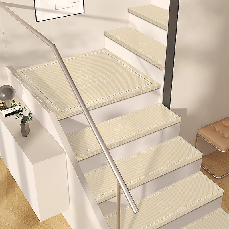 Stair mats glue-free self-adhesive household anti-slip revolving steps with solid wood stair step mats full carpet