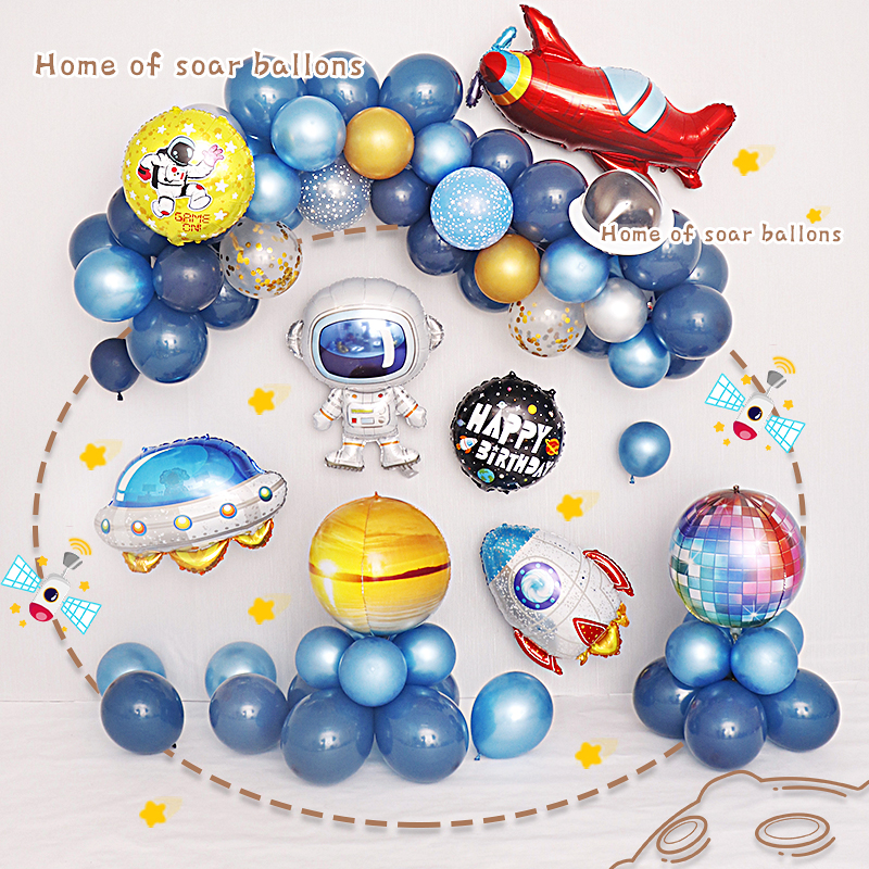 Boy Birthday Placement Space Themed Balloon Decoration Background Wall Kid Baby Week Old Children Scene Decoration
