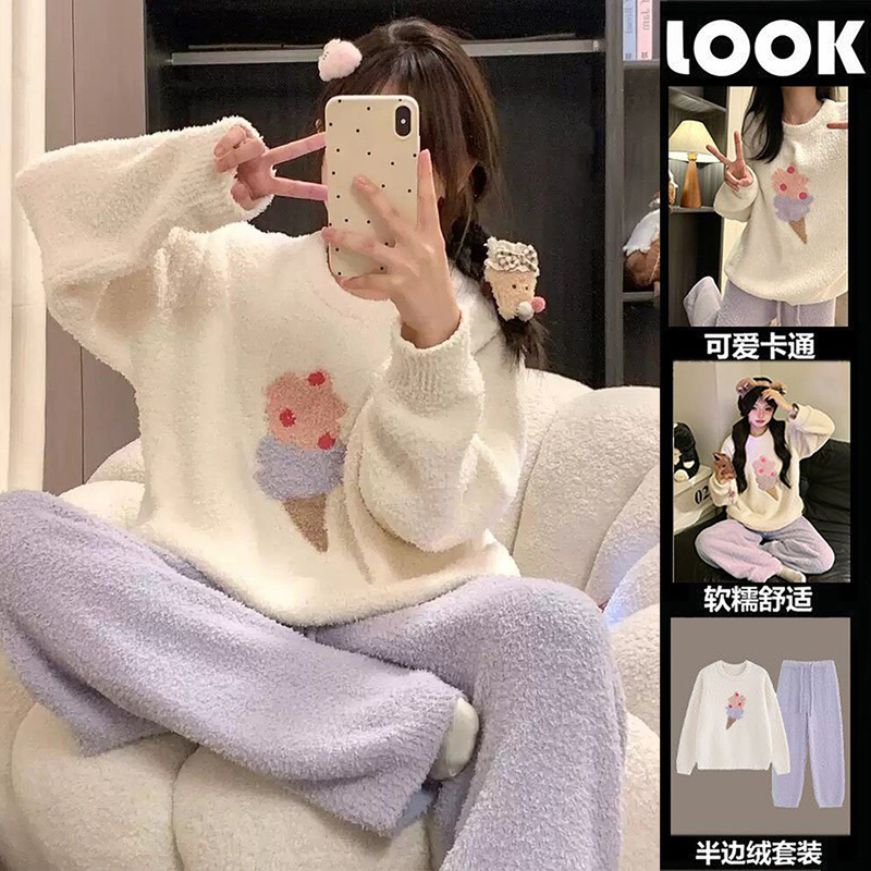 2026 New Style Half-Velvet Pajamas for Women, Autumn and Winter Thickened Cute Coral Fleece Loungewear Warm Set for Winter 2026 New Style Half-Velvet Pajamas for Women, Autumn and Winter Thickened Cute Coral Fleece Loungewear Warm Set for Winter
