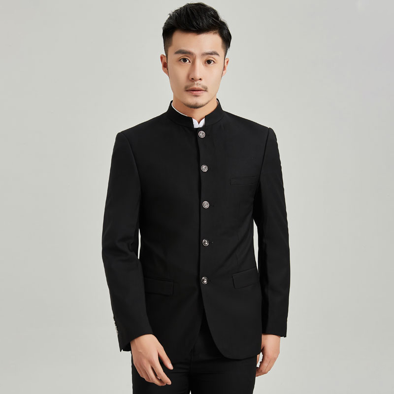 Tunic men's stand-up collar suit Groom wedding slim youth stand-up collar suit Chinese round neck four seasons