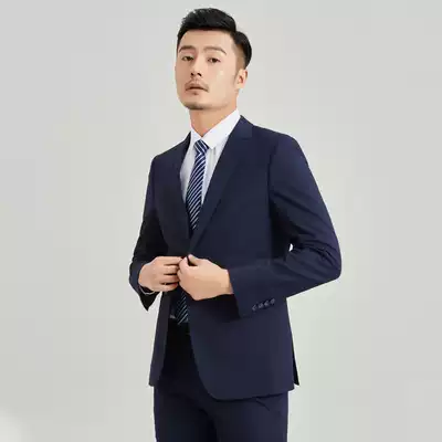 Suit suit suit men's self-cultivation business professional micro-play blue suit wedding dress interview work Four Seasons