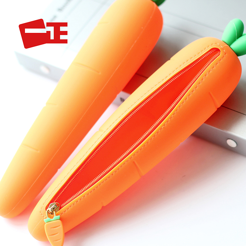 A Positive Pen Bag Primary And Middle School Student Carrapin Silicone Pen Bag Fruit Vegetable Series Pencil Bag Office Pencil Case Collection Bag Pure Color Minimalist Junior High Capacity Brief Personality Pen Bag