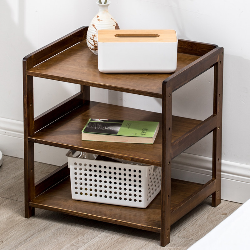 Simple mobile bookshelf floor small solid wood pulley rack bamboo living-room shelving bedroom bedside bookshelf
