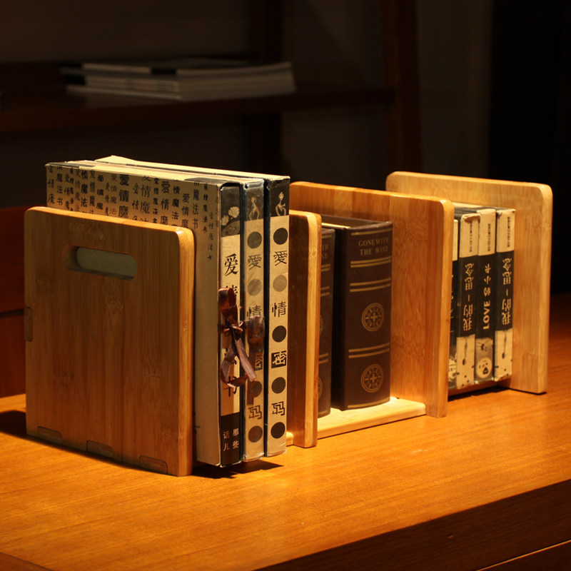 Retractable desktop bookshelf wooden small simple children's table small bookshelf solid wood bamboo home desk rack