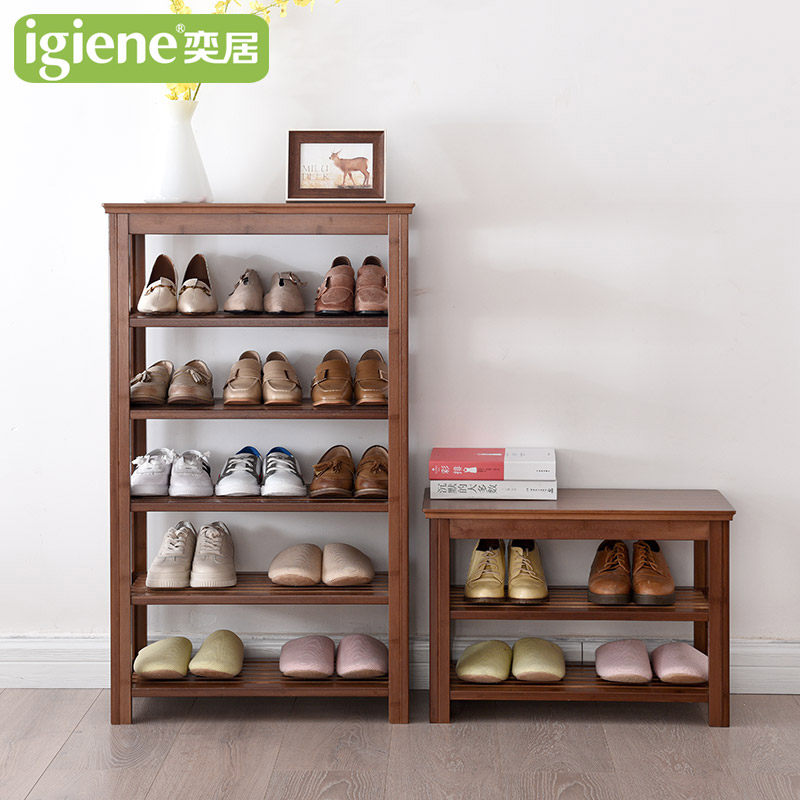 Upper House door shoe rack Multi-layer simple household shoe rack Floor-to-ceiling economic solid wood can sit on the shelf for shoe stool