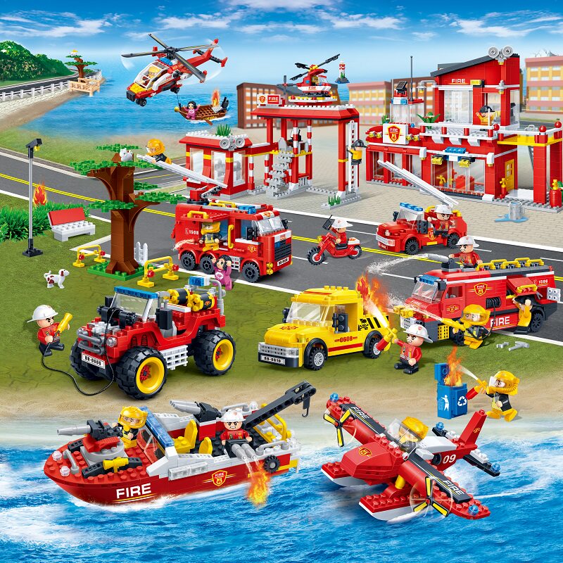 Bunbao Fire Department Fire Truck Parquet Mosaic Assembly Building Blocks Elementary School Children Boy Toys 6-7-10-12 years old