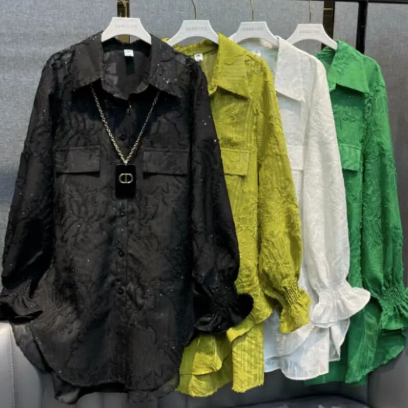 2026 Spring/Summer Designer Style Starry Sky Fashion European Hollow Out Loose Casual Versatile Long Sleeve Shirt for Women