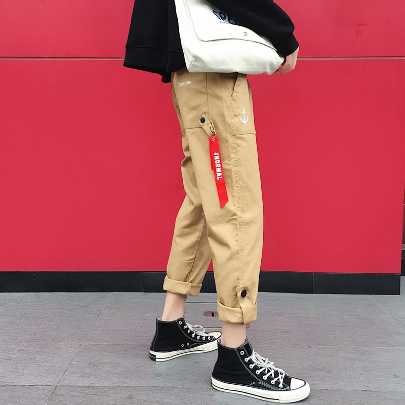 150cm small wearing overalls 155 short with high Harlan pants men's sports fashion pants men's