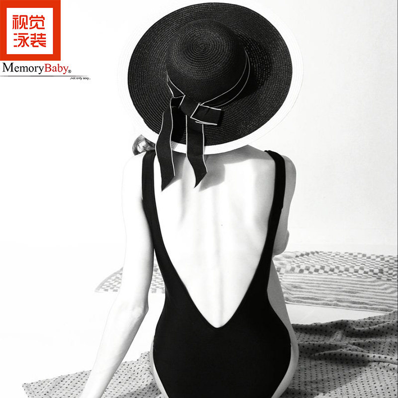 MEMORYBABY resort new retro simple spa big V backless beauty back sexy stunning one-piece swimsuit women