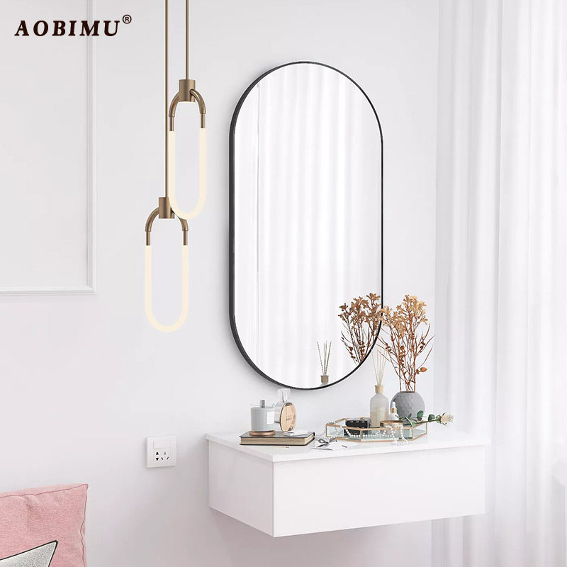 Home light luxury vanity mirror self-adhesive free perforated wall hanging wall hanging wall hanging wall type bedroom dressing table mirror gold belt light