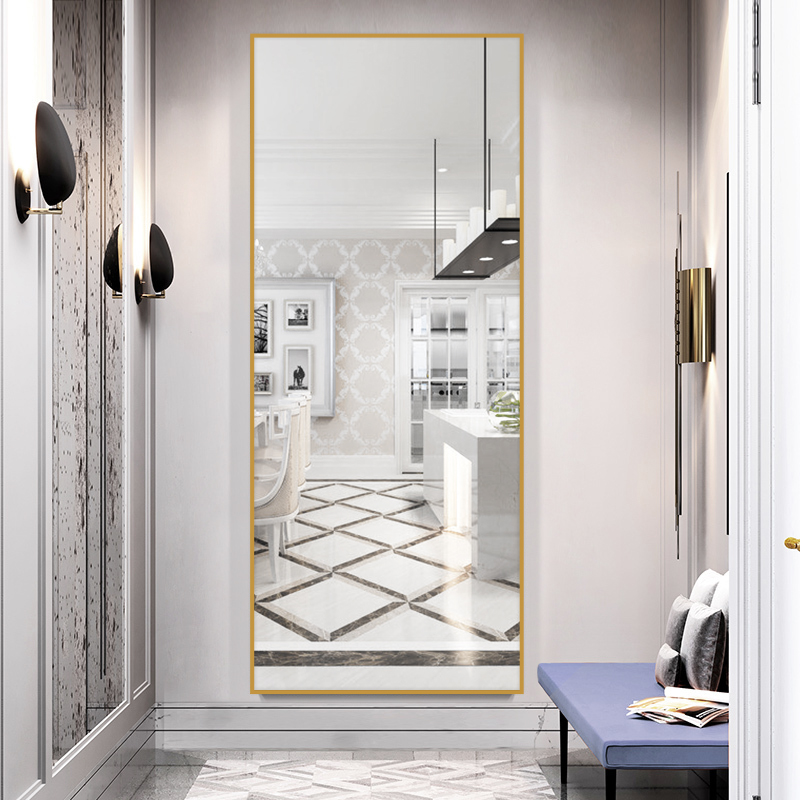 Full body mirror solid wood frame wall-mounted mirror hanging wall body mirror home Nordic floor mirror sticker wall full body mirror ins wind