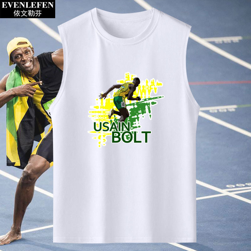 Jamaican Sprinter Bolt Track and Field 100m Sleeveless T-Shirt Men's Sports Pure Cotton Vest Top