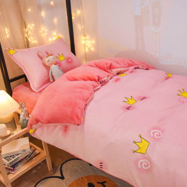 Winter coral velvet three-piece set of four student dormitory single bed flannel thickened plus velvet winter bed sheet quilt bed