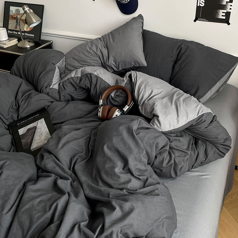 Simple Four-Piece Set, Non-Pure Cotton, All-Cotton Bed Sheet, Duvet Cover, Bedding, Student Dormitory Single Three-Piece Set, Fitted Sheet Style