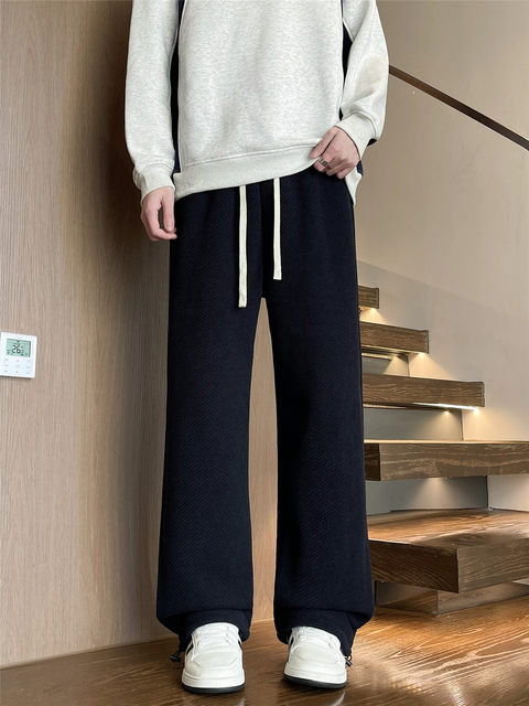 Winter thick alpaca straight-leg sweatpants for boys and teenagers plus velvet thickened warm student casual long pants