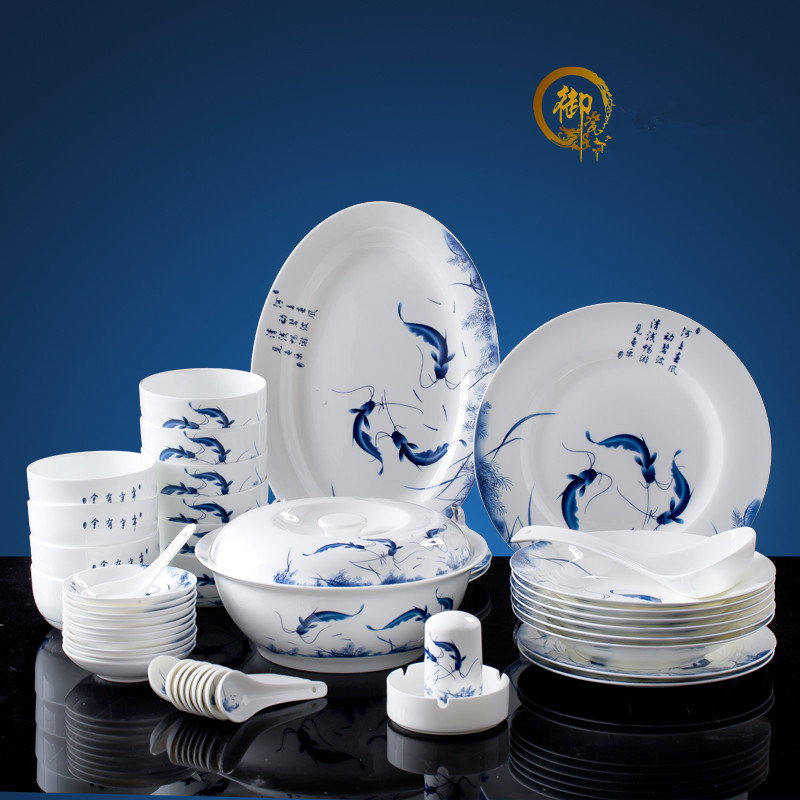 Mall authentic ceramic tableware dishes sets jingdezhen ceramic tableware Chinese blue and white porcelain
