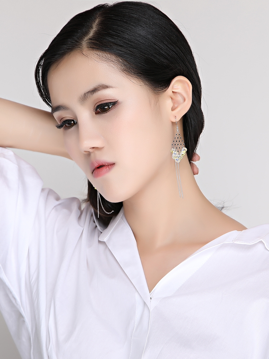 s925 silver needle diamond tassel earrings female Korean temperament long version thin ear jewelry personality geometric simple drop earrings