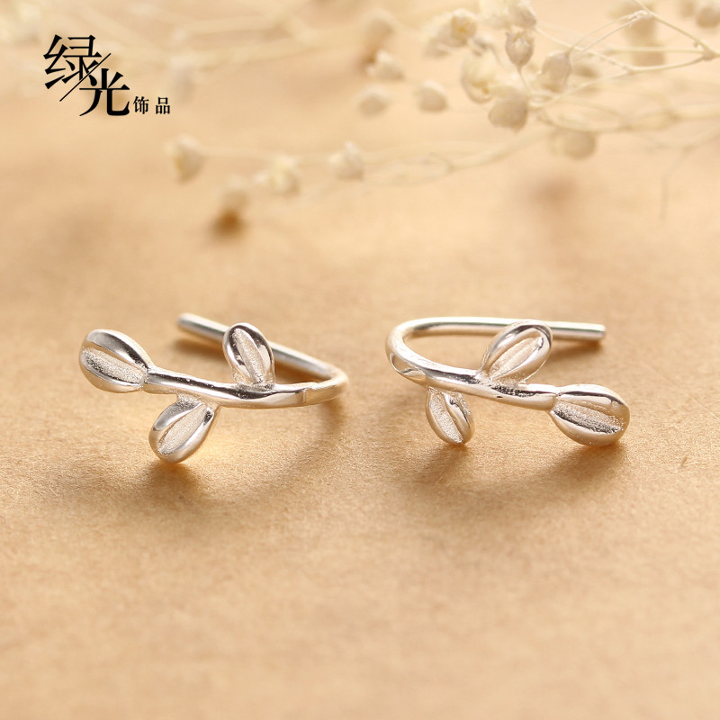 S925 silver ear nail woman temperament Korean minimalist personality small fresh ear hook earrings Creative Leaf Earrings Earrings Earrings