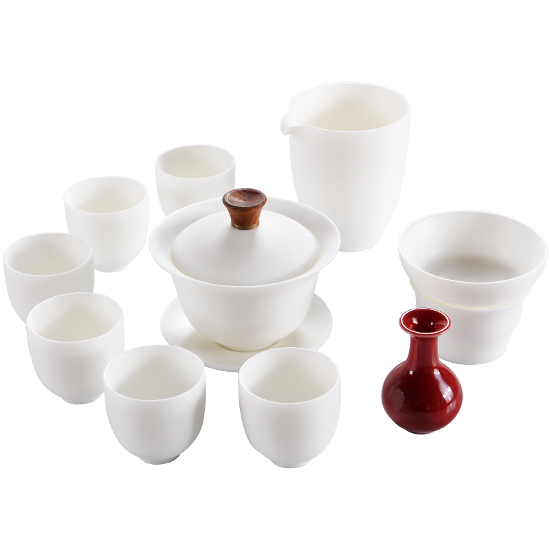 Household of Chinese style element to burn white porcelain porcelain god only three tureen suet jade porcelain teacup kung fu tea tea set, tea taking
