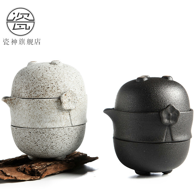 Japanese zen of black ceramic porcelain god travel kung fu tea set portable name plum guest crack cup a pot of two cup