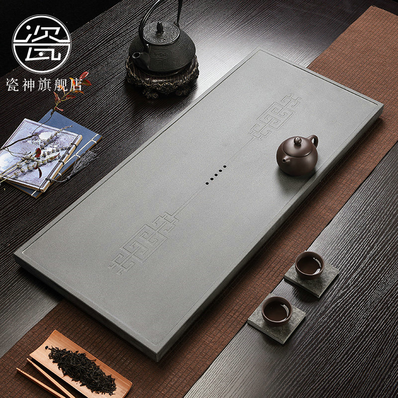 Porcelain god sharply stone tea tray was modern home the whole piece of black stone, stone tea tea large kung fu tea set