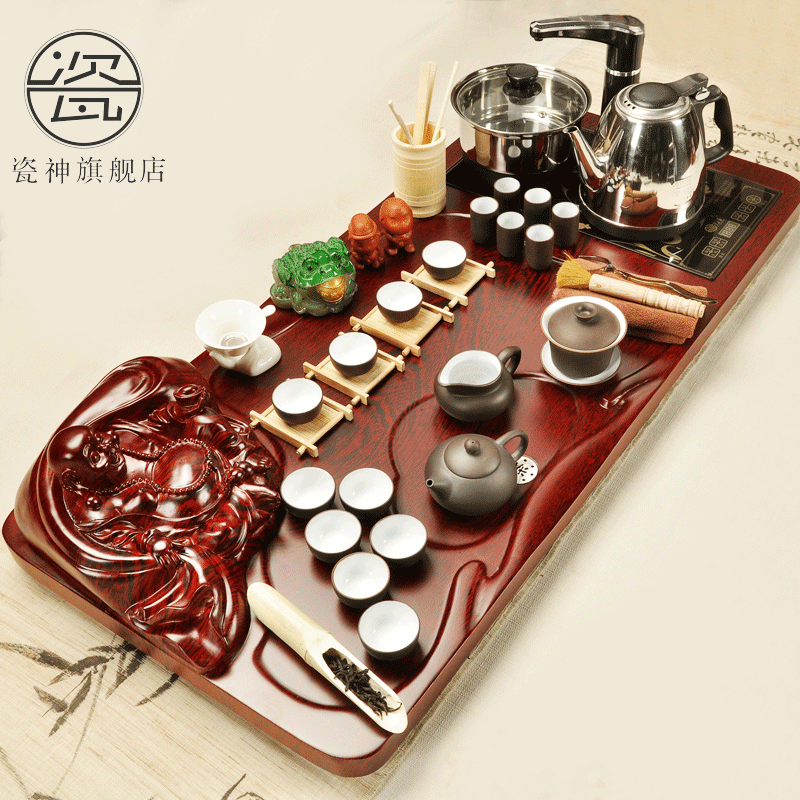 Household porcelain god kung fu tea set with a set of solid wood tea tray was purple sand tea mixture sea electric magnetic furnace tea table