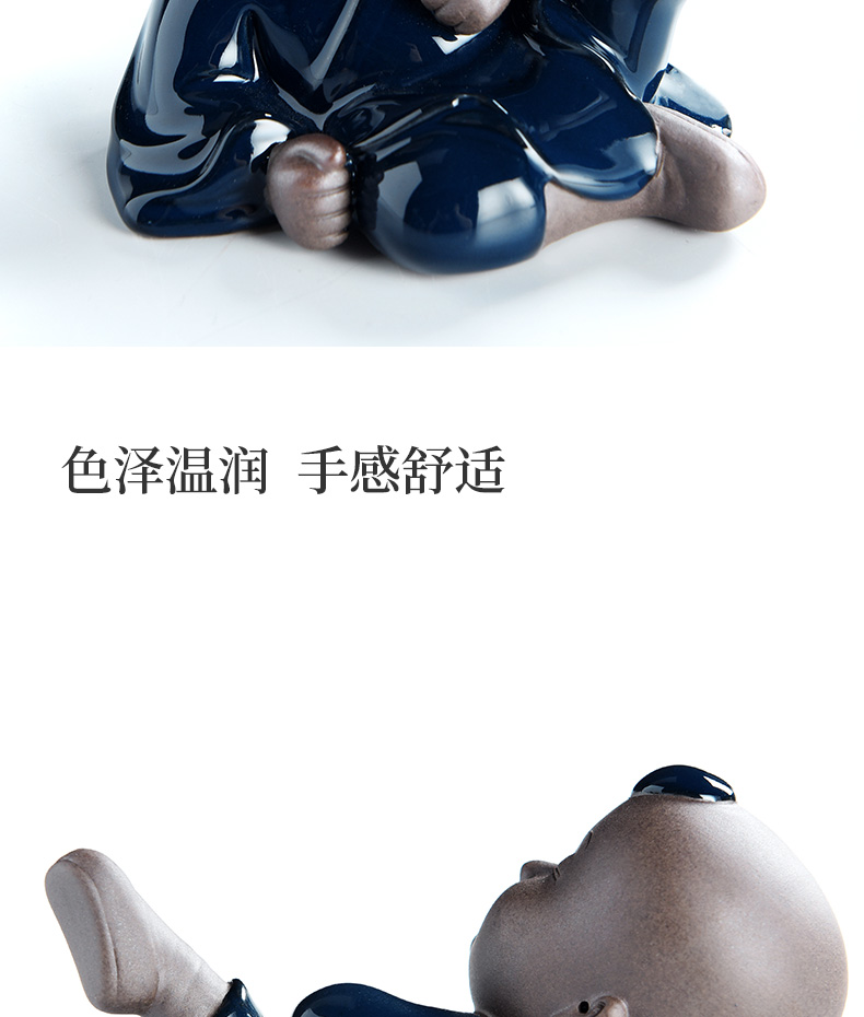 Ji blue glaze porcelain god the young monk kung fu boy ceramic pet furnishing articles manually zen tea play kung fu tea tea accessories