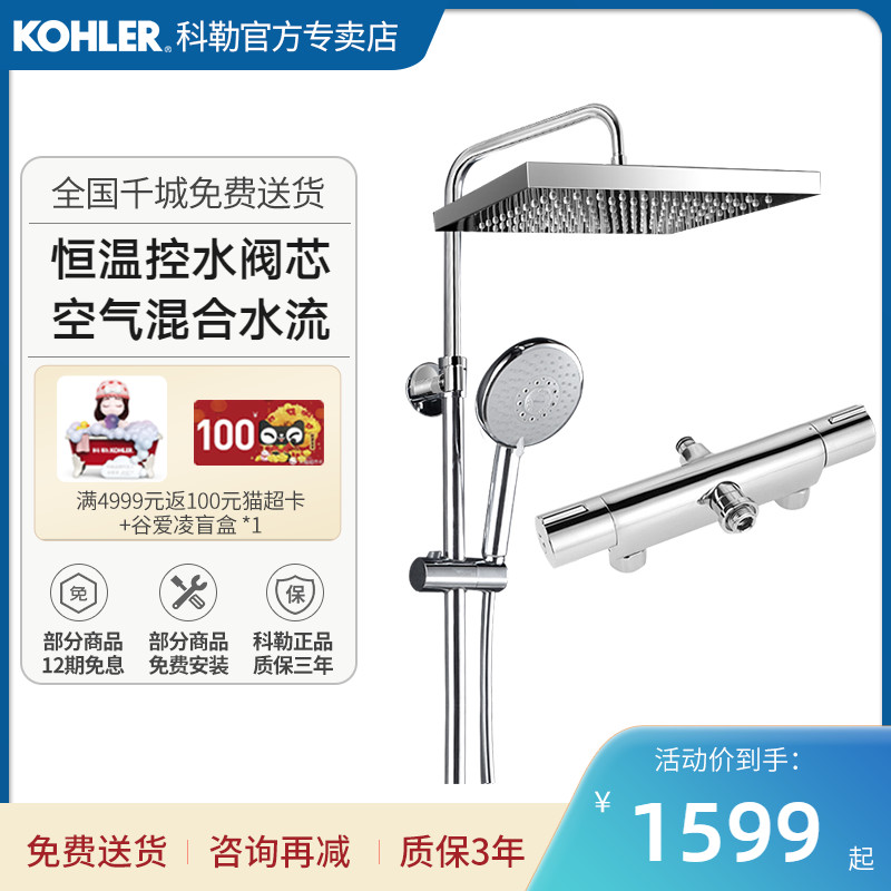 Koehler Thermostatic Shower Shower Zeroy Thermostatic Twin Shower lift rotatable handheld shower column 26469T