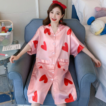 Sexy Nightdress Women Summer Ice Silk Student Long Short Sleeve Silk Shirt Summer Thin Pajamas Spring and Autumn Size