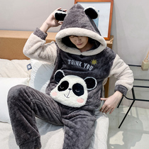 Mens pajamas autumn and winter coral velvet padded velvet long sleeve flannel winter youth large size home wear