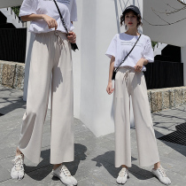 Ice silk wide leg pants Womens high waist spring and Autumn thin section hanging loose drop sense straight tube students show thin Foreign style mopping trousers