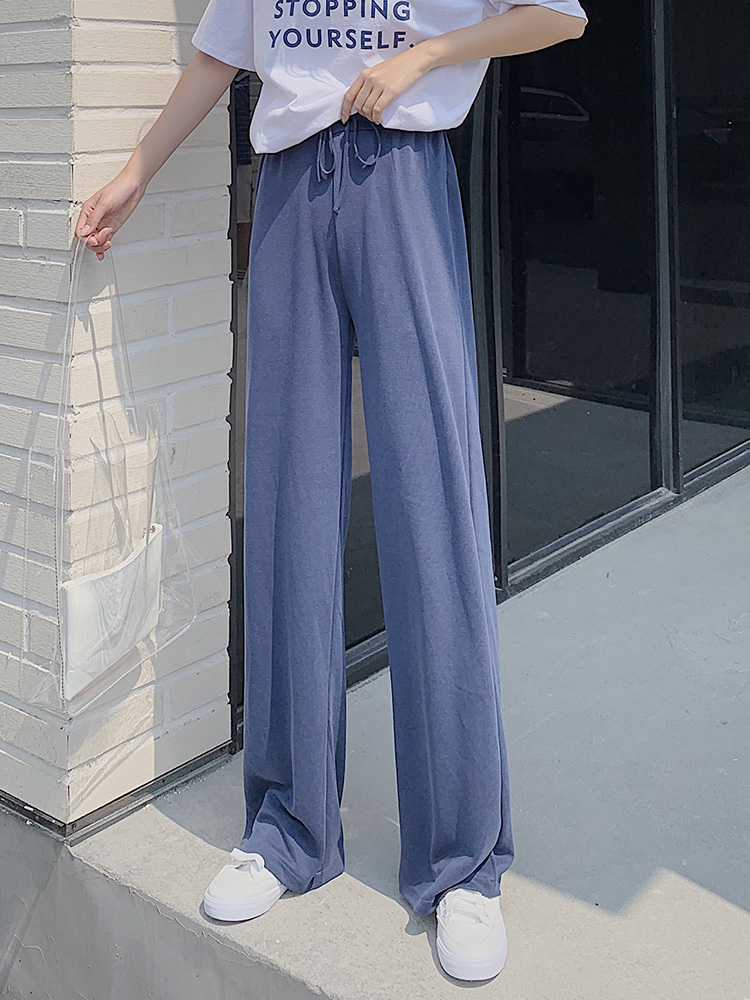 Cupro wide-leg pants women's spring, autumn and summer 2021 new ice silk high waist drape straight tube drop elastic waist mopping pants