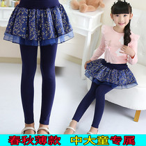 Childrens clothing Girls  leggings wear spring and autumn new medium and large childrens velvet culottes fake two childrens thin trousers