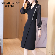 One-piece dress 2022 new spring black Fab-style high-end temperament to fix the ancient Heben Little Black Skirt Early Spring