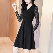 Dress Women Spring Dress 2021 New V Collar Slim High-end Ladies Hepburn Little Black Skirt Temperament Slim Skirt