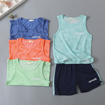 Childrens quick-drying clothes set Boys vest shorts sleeveless two-piece baby mesh summer new 4 childrens clothing 5 years old