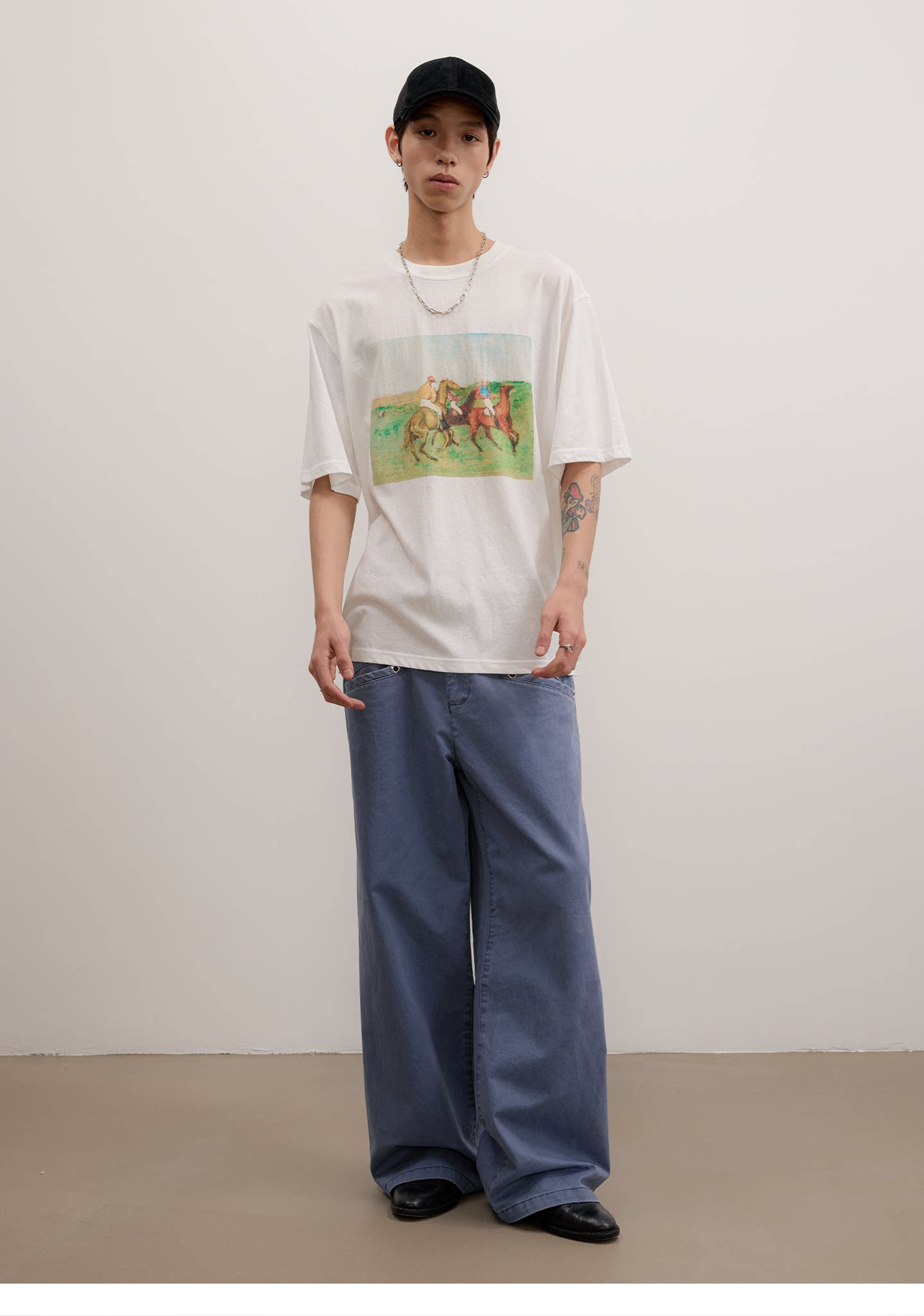 FUNKYFUN Vintage Equestrian Crayon Print Oversized Tee
