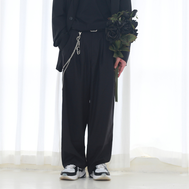 FUNKYFUN Korean Street straight loose suit wide leg pants men and women tide retro casual hanging iron chain trousers