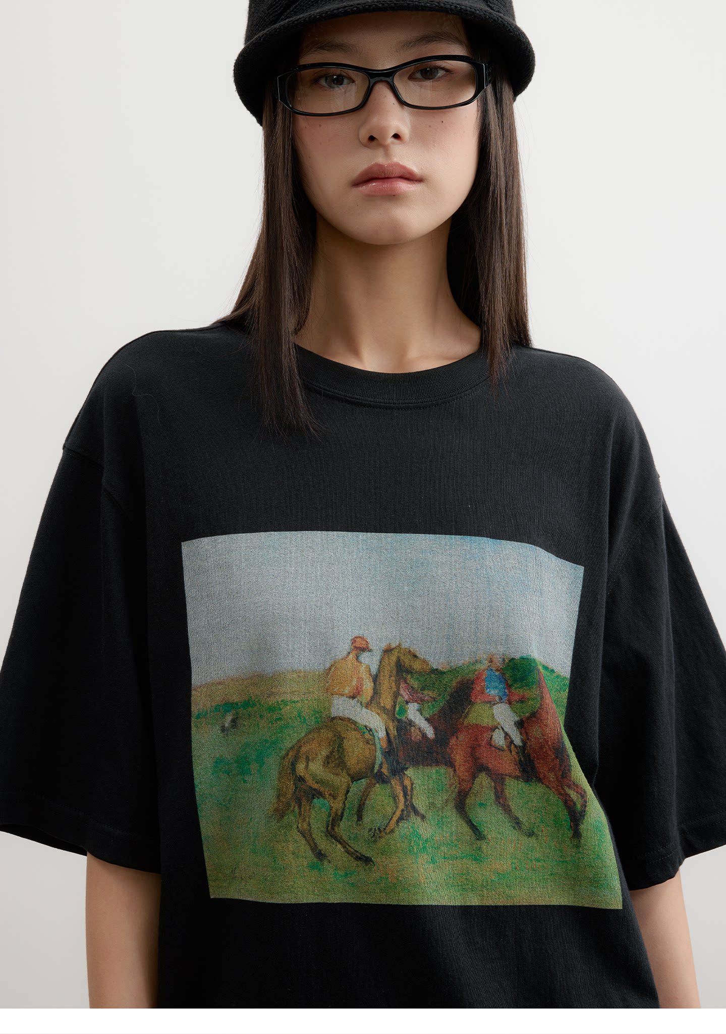FUNKYFUN Vintage Equestrian Crayon Print Oversized Tee