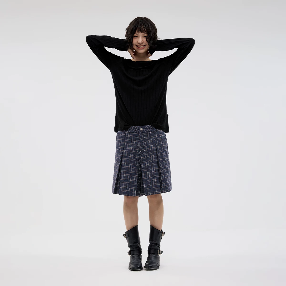 FUNKYFUN 2024AW британская ретро клетчатая складка, силуэты, trunks/шорты-купальные casual
