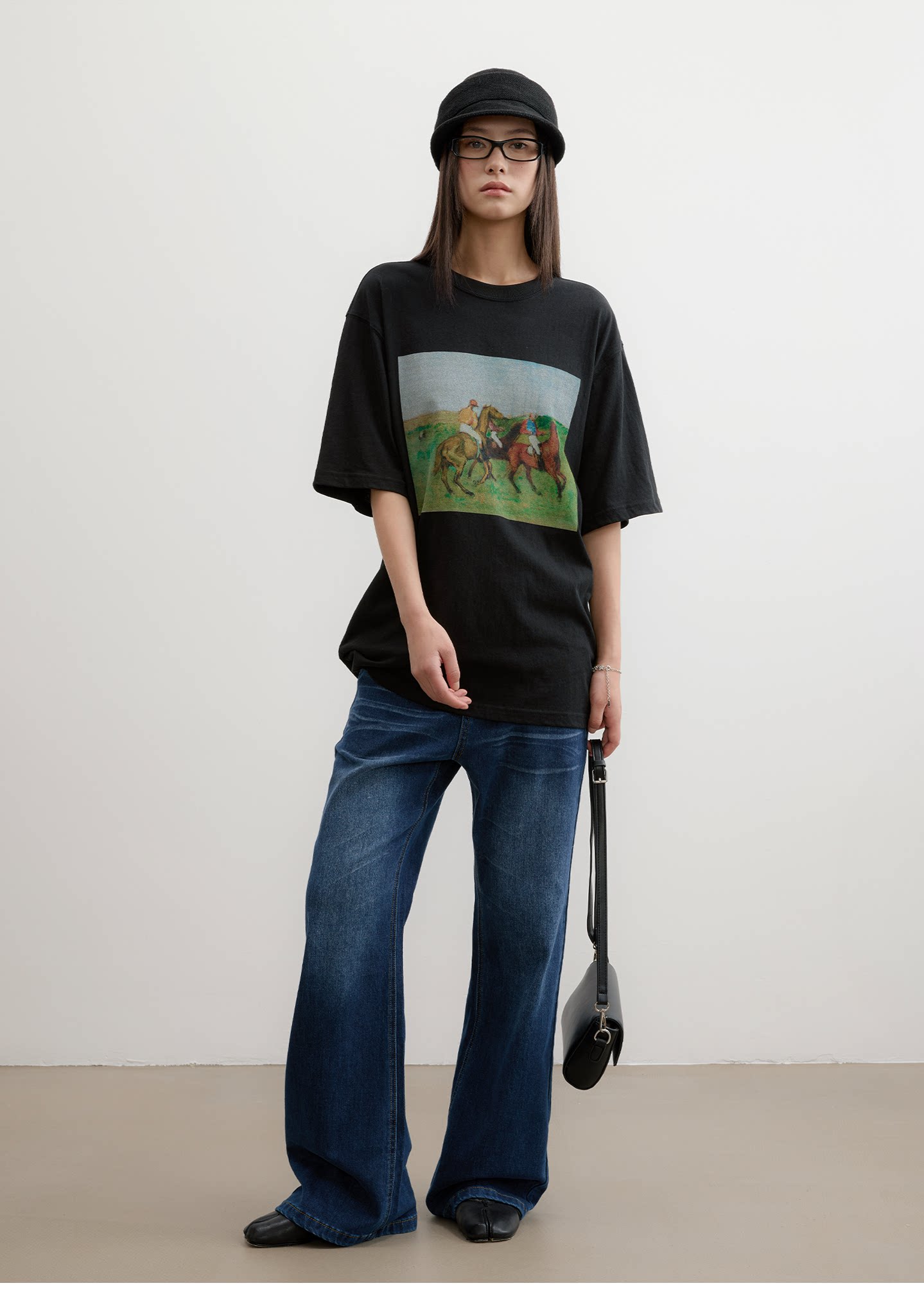 FUNKYFUN Vintage Equestrian Crayon Print Oversized Tee