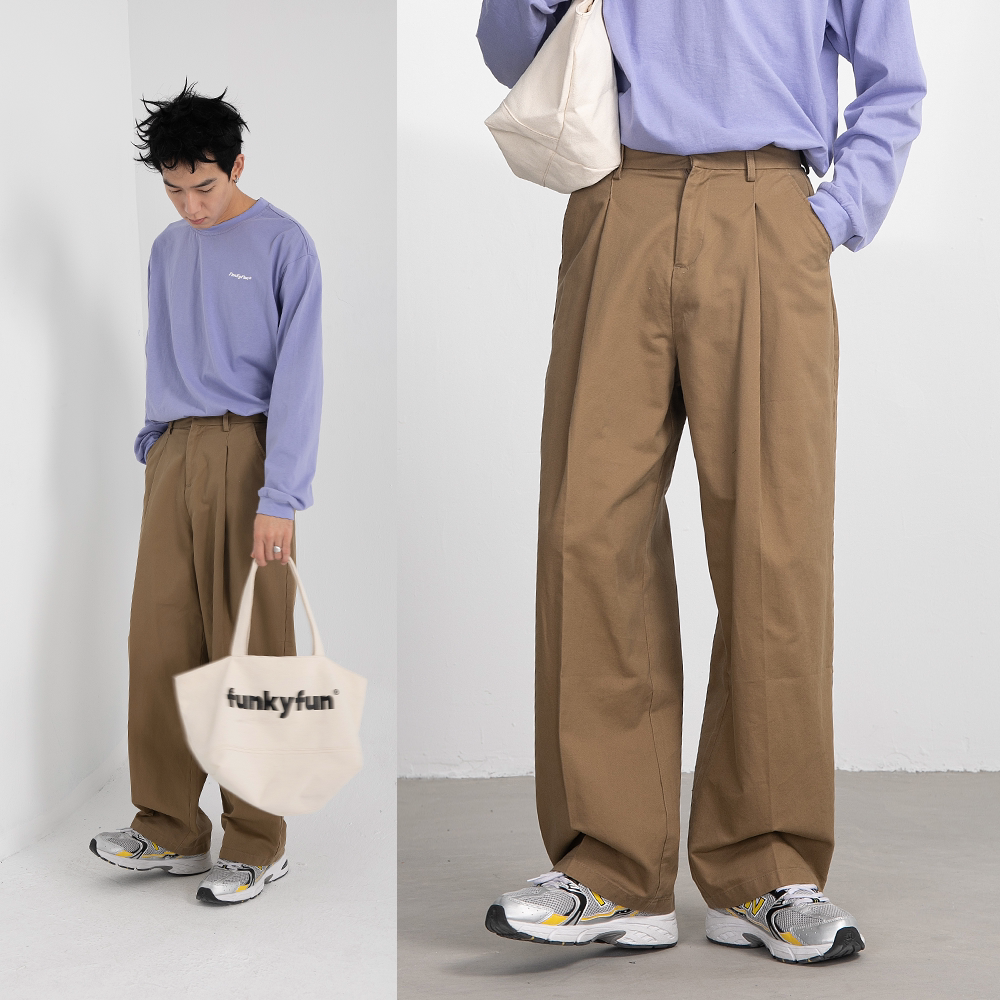 FUNKYFUN straight casual Japanese retro pleated Hong Kong style trousers Loose hanging fashion trendy men and women's work PANTS