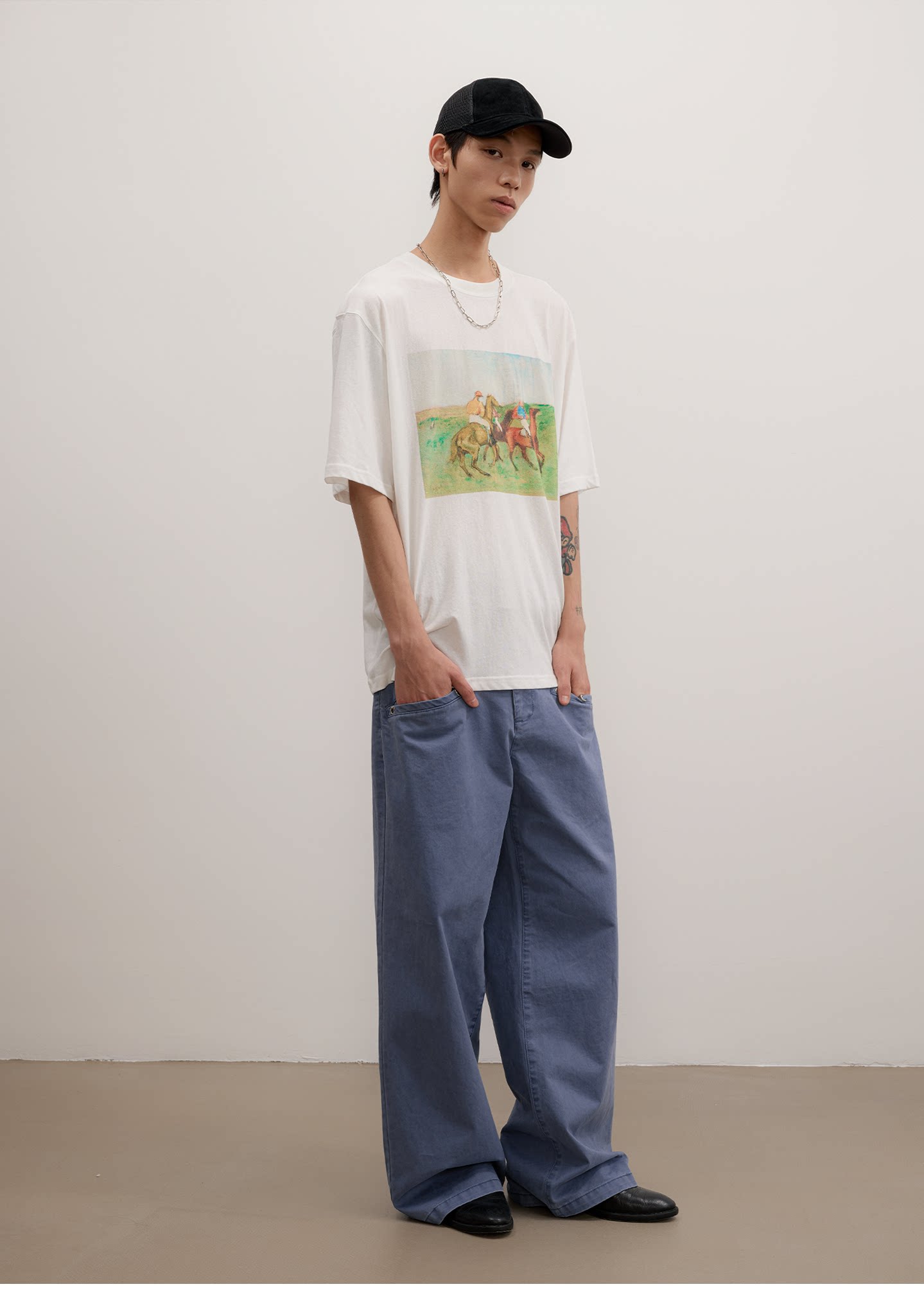 FUNKYFUN Vintage Equestrian Crayon Print Oversized Tee