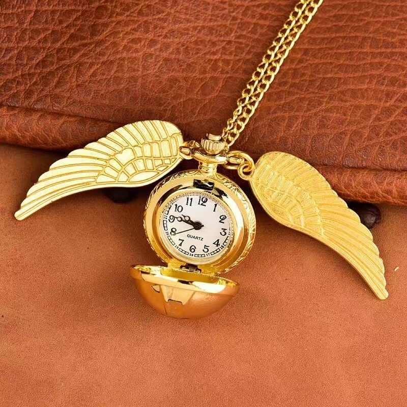 Harry Potter Merchandise Golden Snitch Pocket Watch with Large Wings, Small Dial, Golden Sphere, Vintage Necklace Watch, Neck Hanging Harry Potter Merchandise Golden Snitch Pocket Watch with Large Wings, Small Dial, Golden Sphere, Vintage Necklace Watch, Neck Hanging